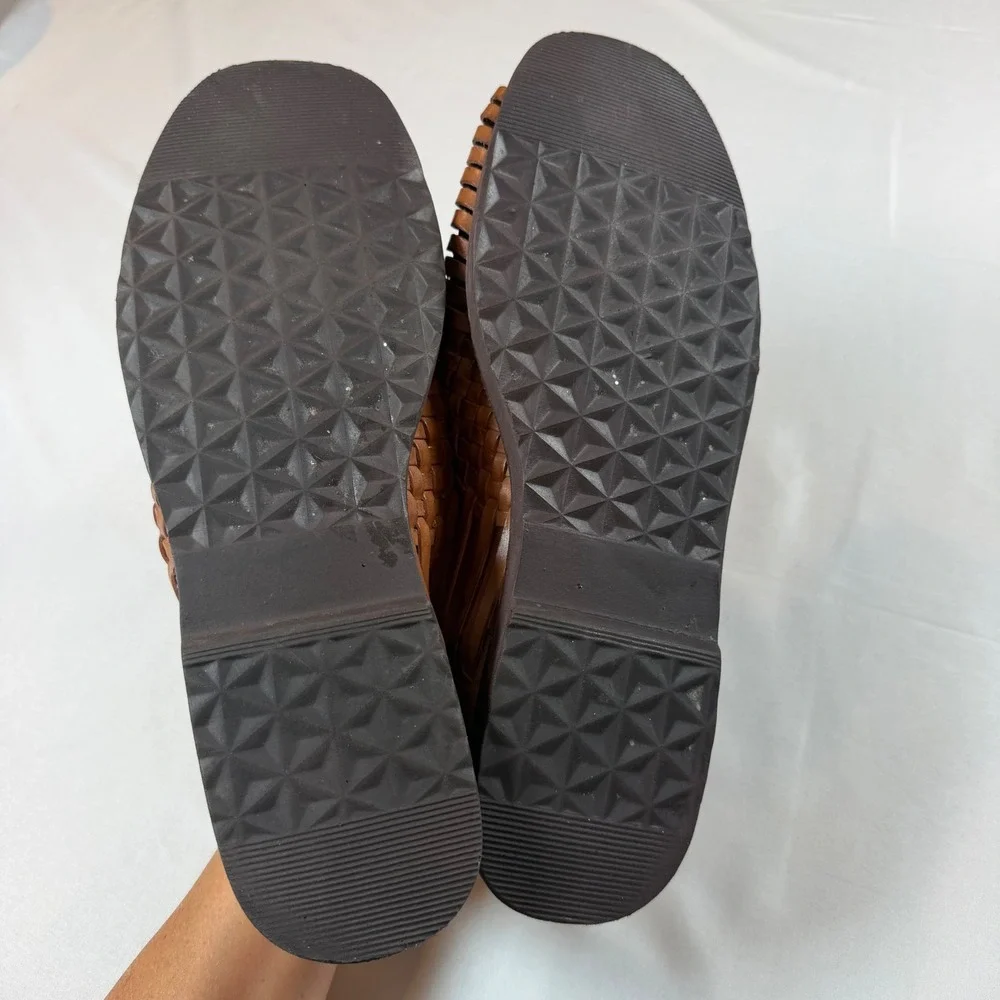 Sunsteps Brown Leather Huarache Sandals Hand Woven Slip On Flats Mens 12